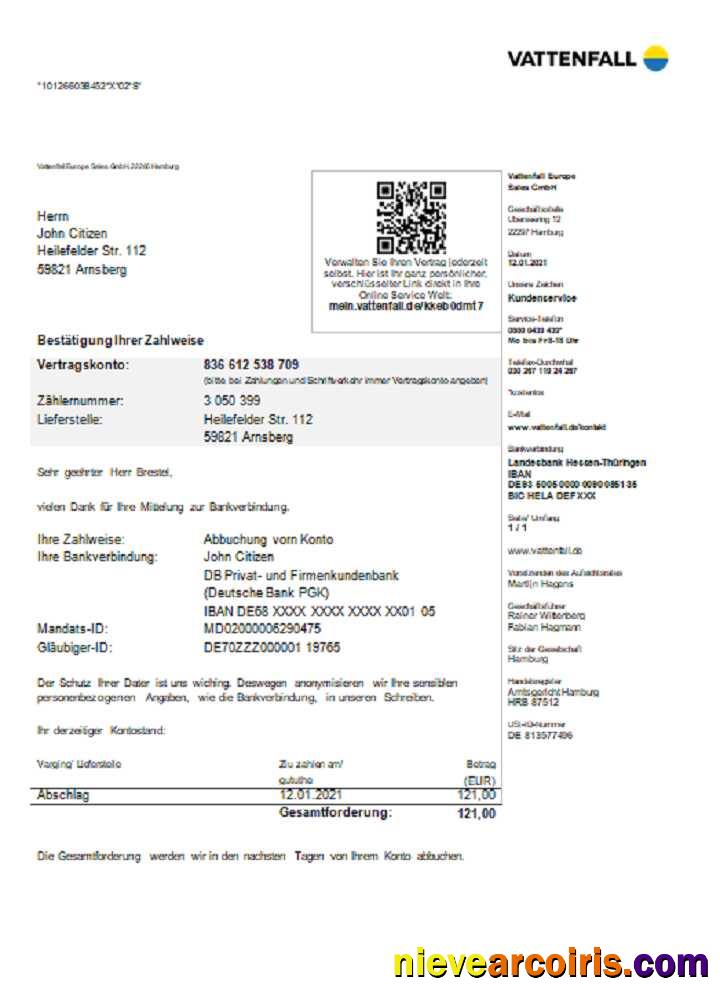 Germany VATTENFALL utility bill